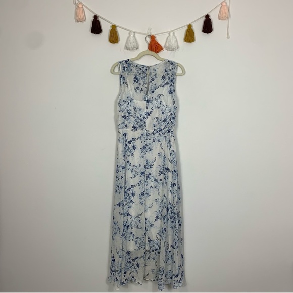 Calvin Klein High Low Midi Dress White Blue Floral Print Size 8 - Picture 12 of 12